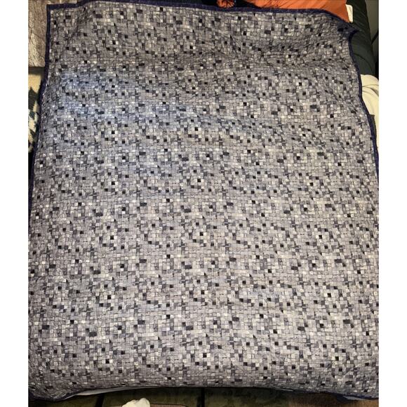 Handmade Modern 52x60 Quilt With Blue, Green And Gray Design. - Picture 2 of 11